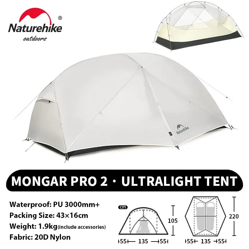 Naturehike Mongar PRO Ultralight 1/2/3 Person Tent Camping Outdoor Waterproof 20D Nylon Backpacking Travel Cycling Tent