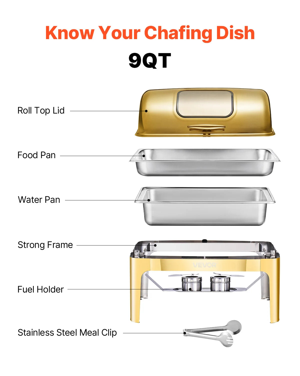 SucceBuy 9Qt Roll Top Chafing Dish Buffet Server Stainless Steel