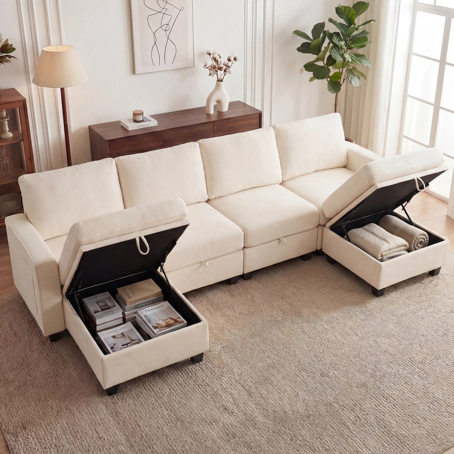 Modern Redlife U Shaped Sectional Sofa Set With Storage