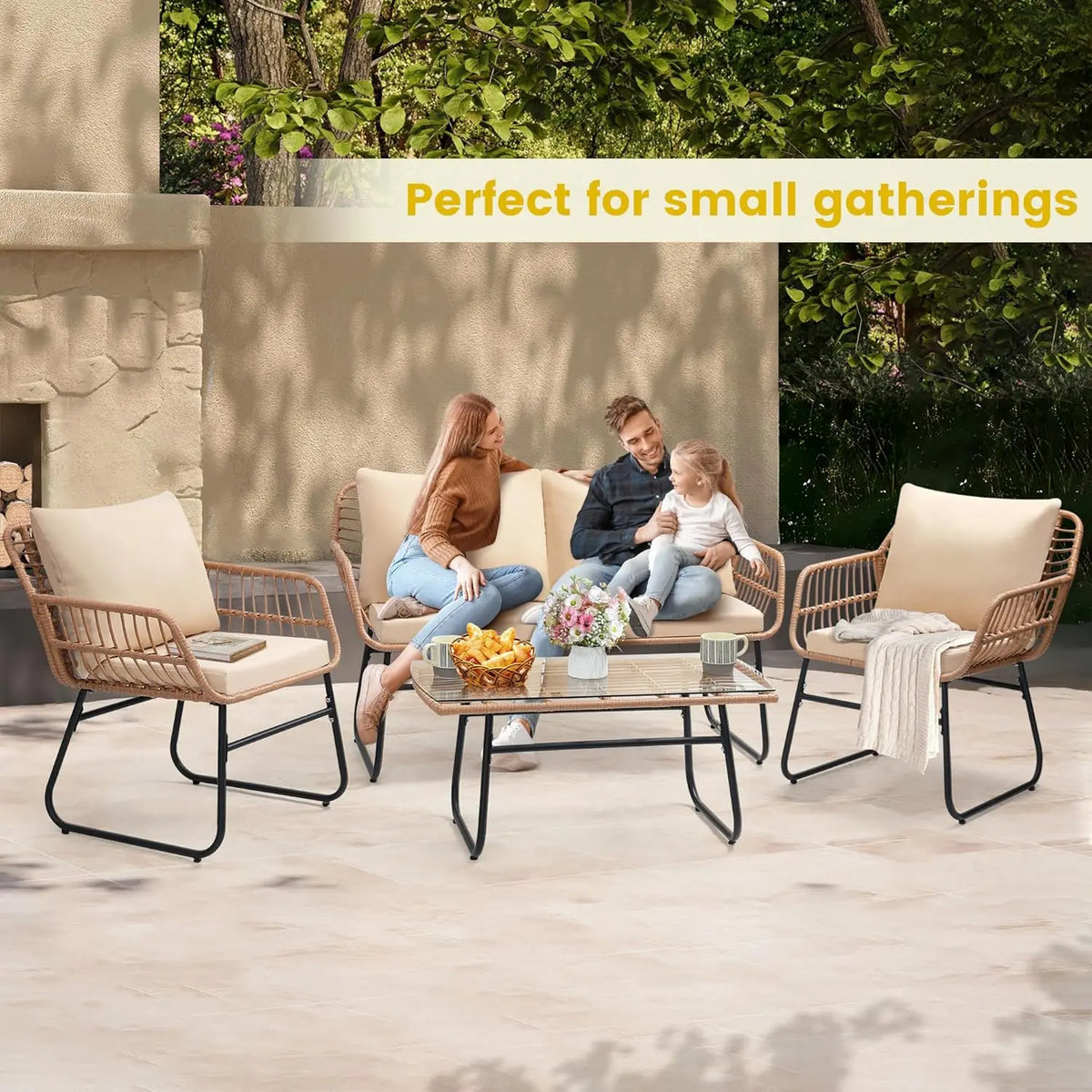 Modern Rattan Outdoor Patio Bistro Set With Sofa And Chairs