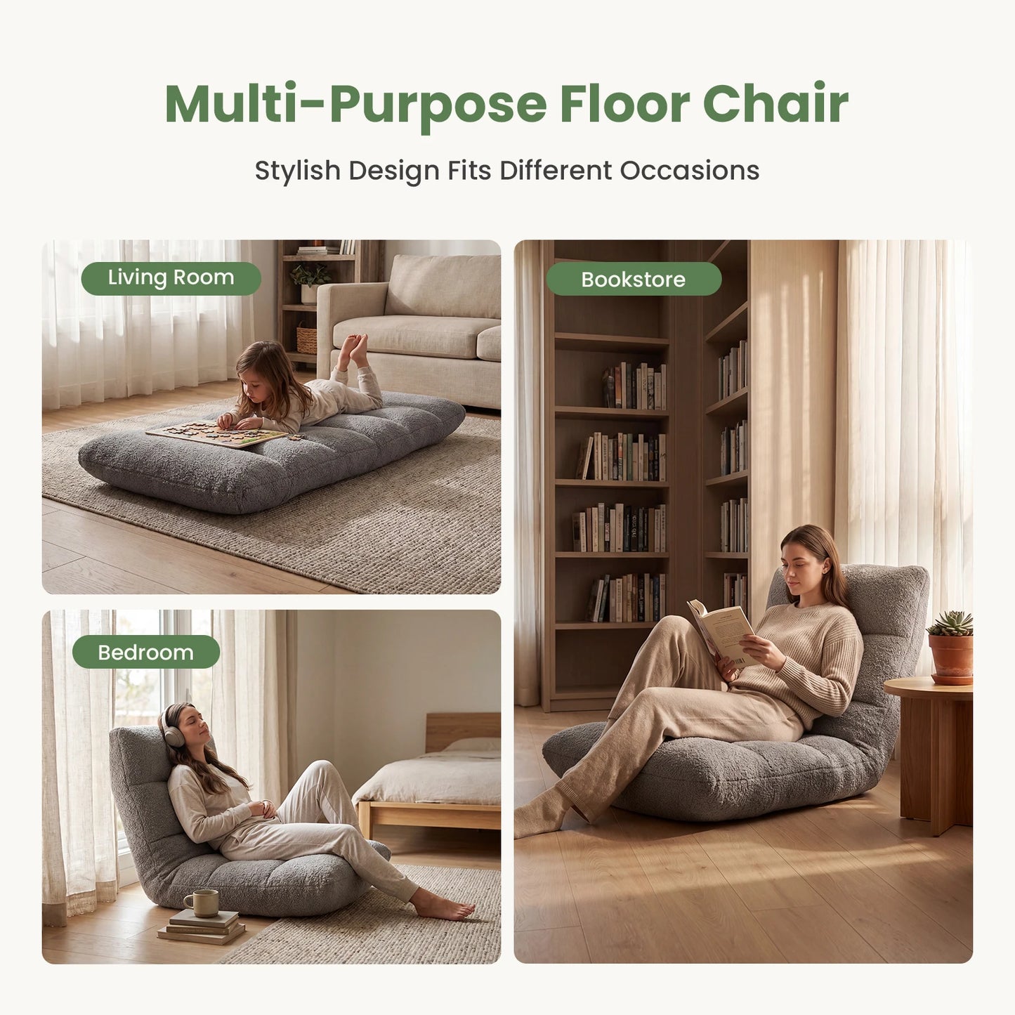 JHK Folding Floor Chair With Back Support And Velvet