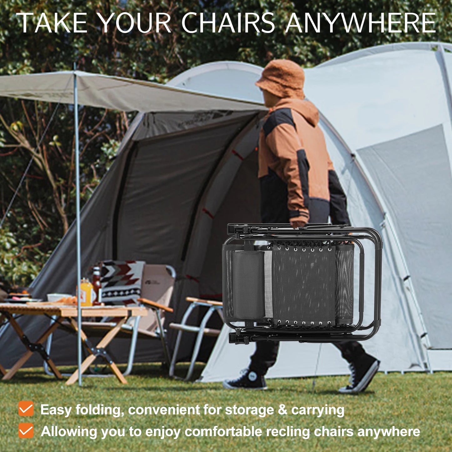 JHK Cup Holder Zero Gravity Portable Recliner For Patio