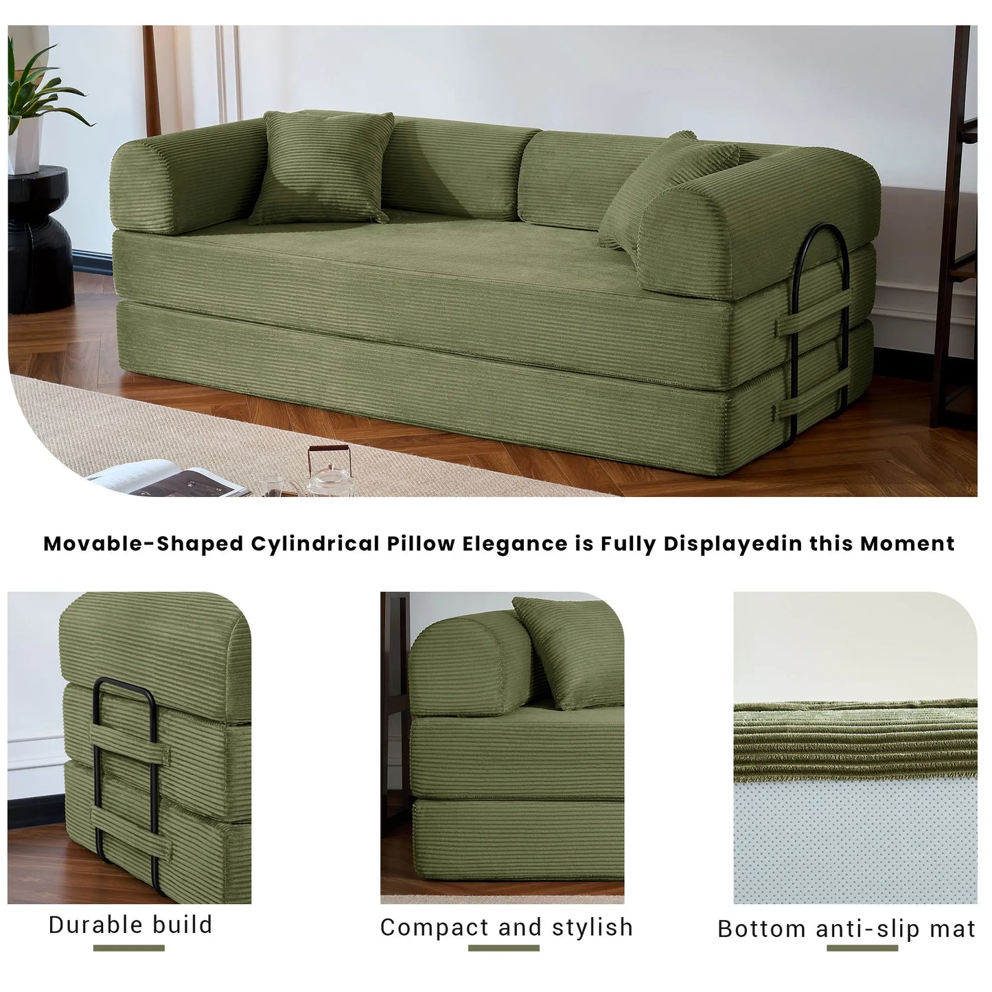 Modern Corduroy Folding Convertible Sofa Bed Sleeper