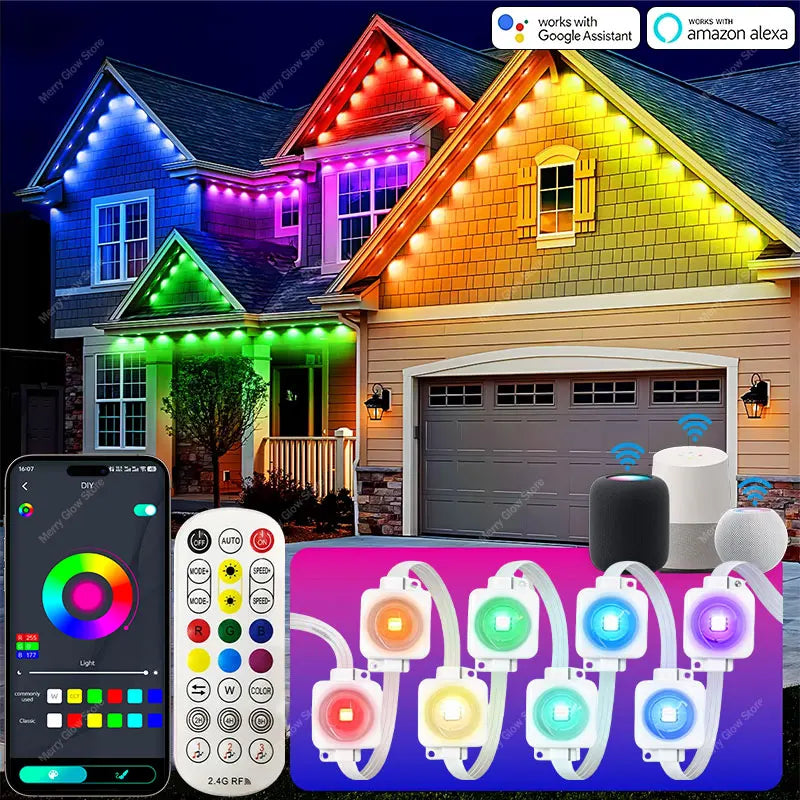MIMIRGB Smart RGBIC Outdoor String Lights IP67 Waterproof Alexa Compatible