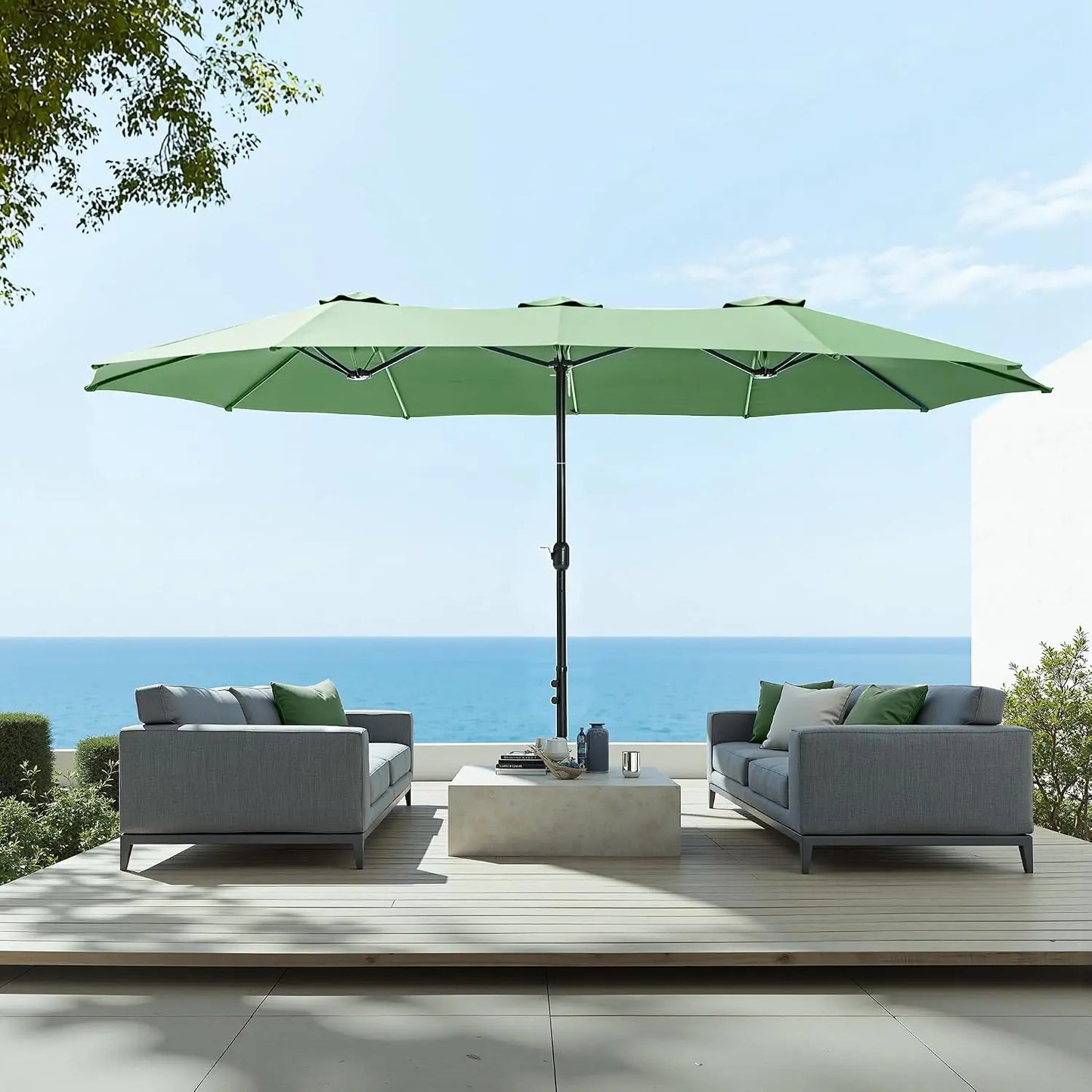 Rectangular Market Patio Umbrella With Stainless Steel Frame And Base Included
