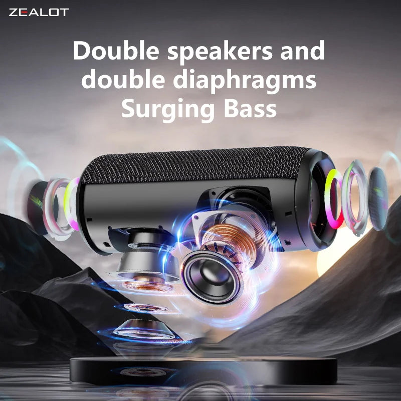 Zealot-S49 Pro 20W Wireless Speaker, RGB Light Wireless HiFi Sound Quality, Bass Boost, Dual Pairing, 3000mAh Battery