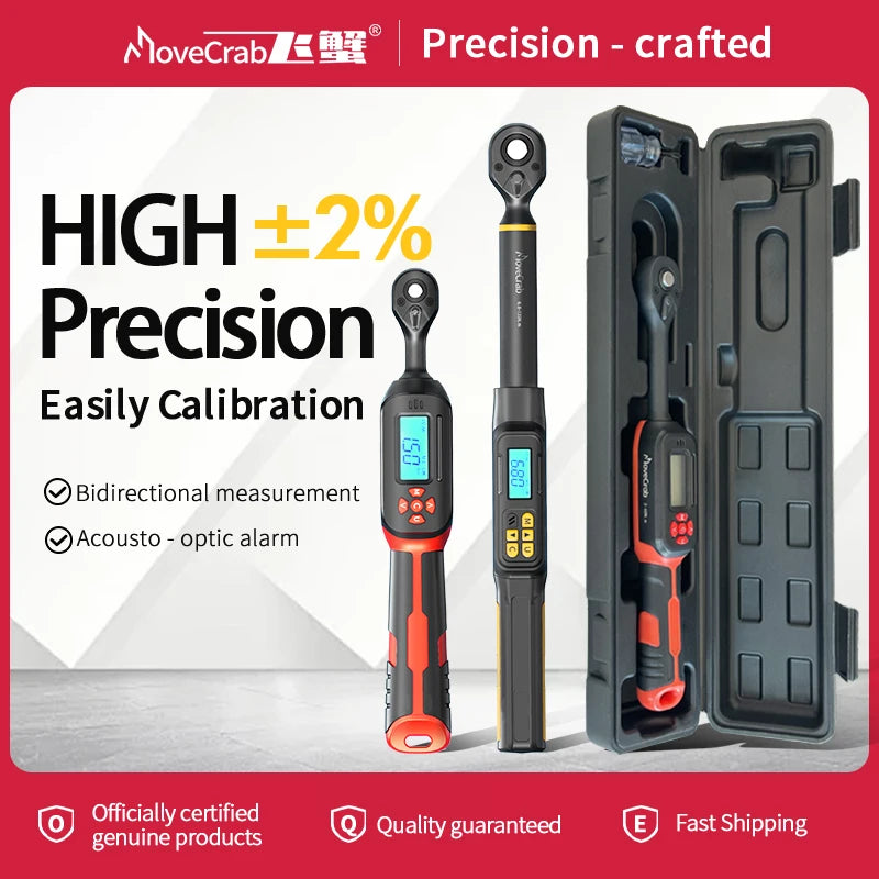 MOVECRAB 1/2 3/8-inch Drive Digital Torque Wrench 3-340N.m/2.2-250.8ft-lb Preset with LED/Buzzer Alerts for for Bike Motorcycles Automotive Mechanical