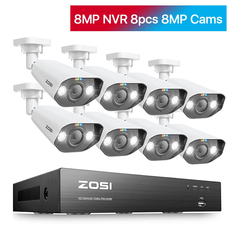 ZOSI 8CH POE Surveillance Kit With 4K AI IP Cameras