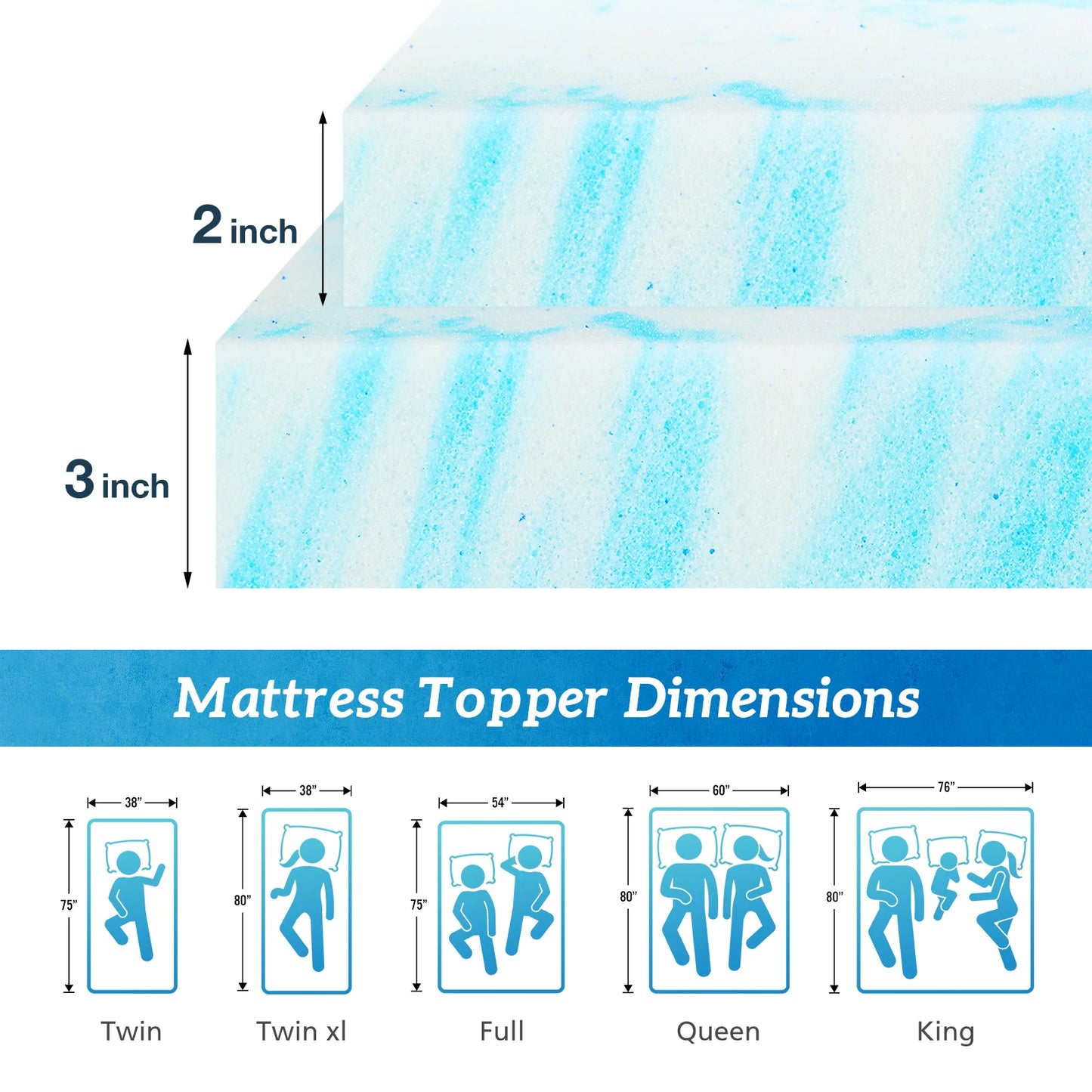 Mcq 2 Inch Soft Gel Memory Foam Mattress For Bedroom