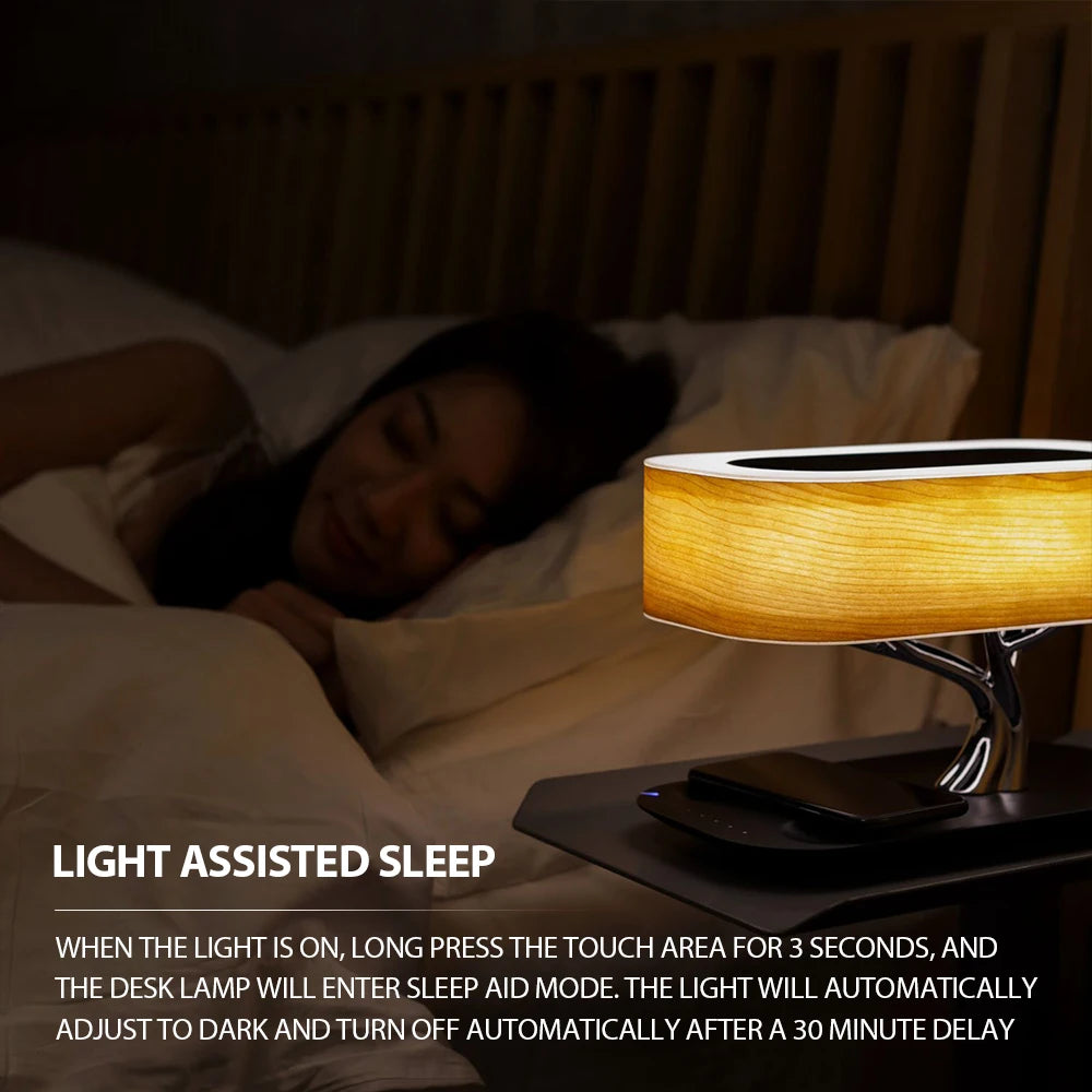 Wireless charging speaker, ambient light, adjustable brightness, touch control bedside lamp for bedroom, night light, table lamp