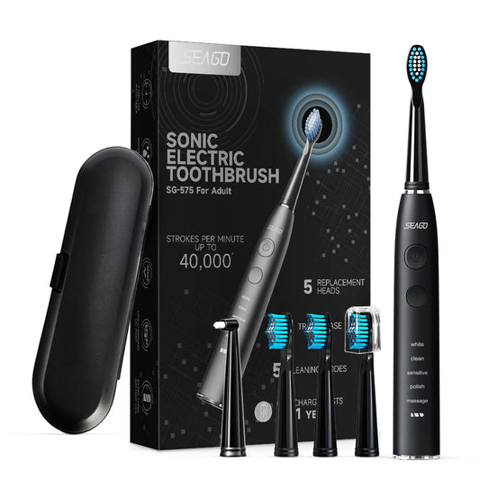Seago Sonic Electric Toothbrush With 5 Modes And 5 Heads Travel Box