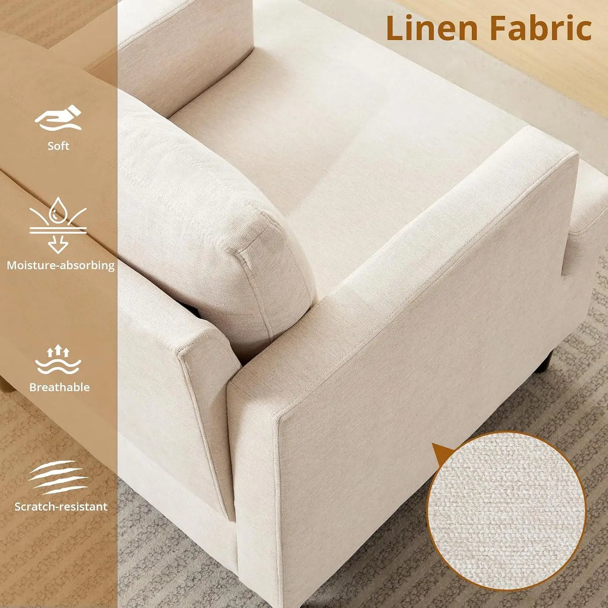 Garvee Mid-Century Modern Accent Chair Linen Fabric Reading Armchair Deep Seat High-Density Foam Solid Wood Legs, Comfy Chair for Small Space, Apartment