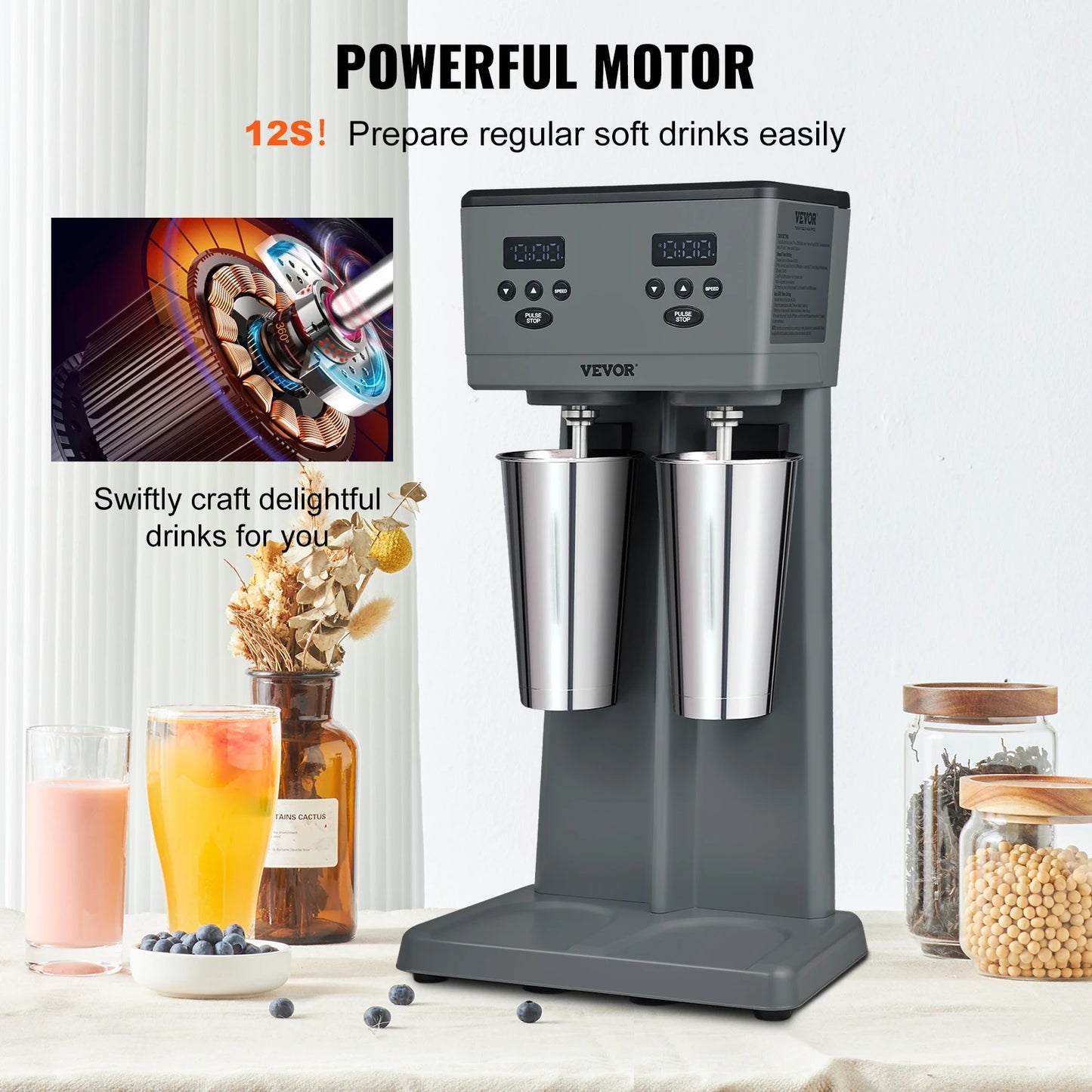 VEVOR Double Head Milkshake Machine 375W Commercial Blender