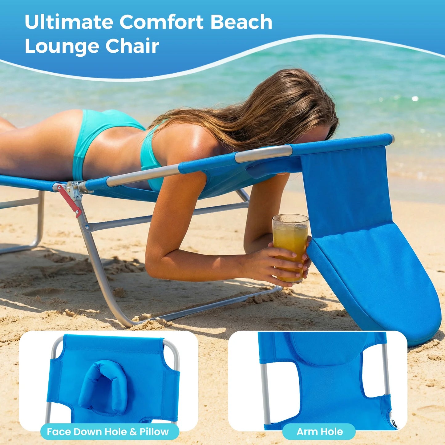 Jhk Portable Folding Lounge Chair With Arm Cutouts For Outdoor Patio