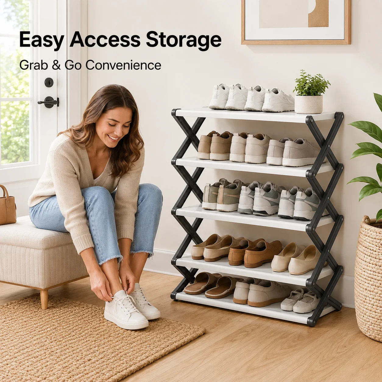 Joybos Foldable Entryway Shoe Rack With Stable X-Frame
