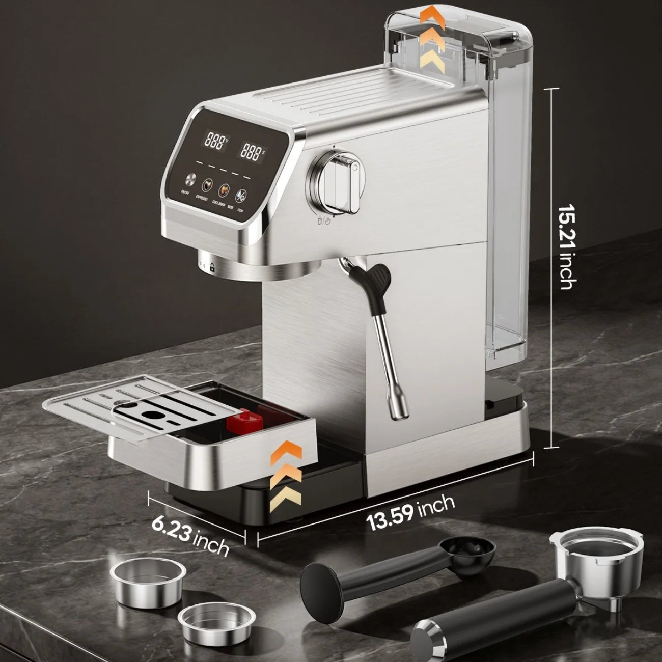 20 Bar Espresso Maker with Milk Frother and Touchscreen 1400W Fast Heat Coffee Machine for Latte Cappuccino Compact Stainless Steel for Home Office Easy to Use