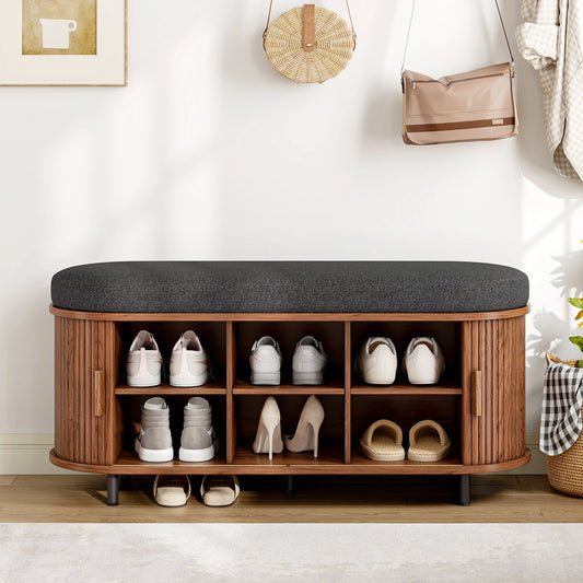Shoe Storage Bench 3 Tier Organizer Cushion Sliding Door