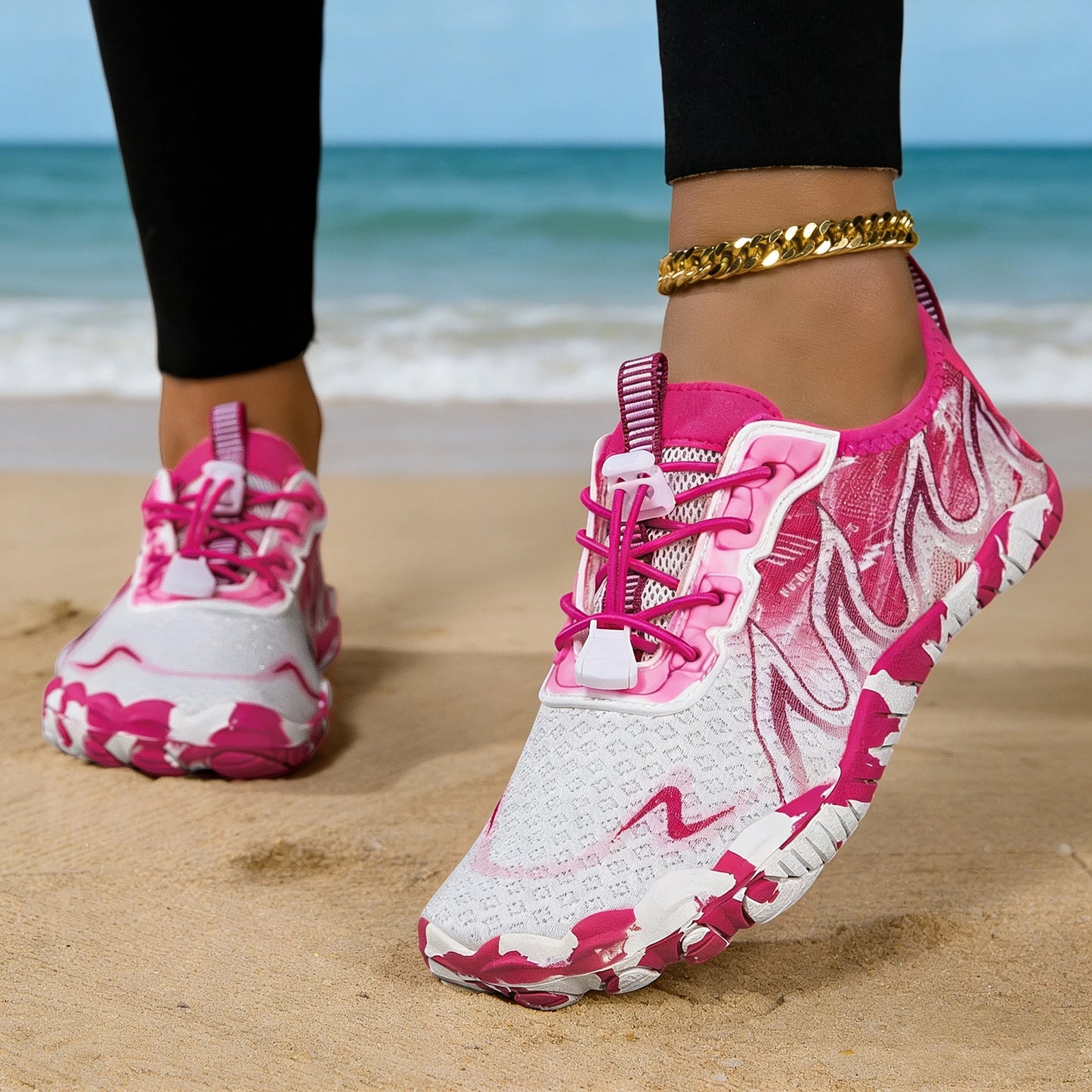 Women Quick Dry Barefoot Water Shoes, Gradient Print Breathable Aqua Sneakers, Non Slip Lightweight Swim Surfing Footwear for Beach Snorkeling River Walking Yoga