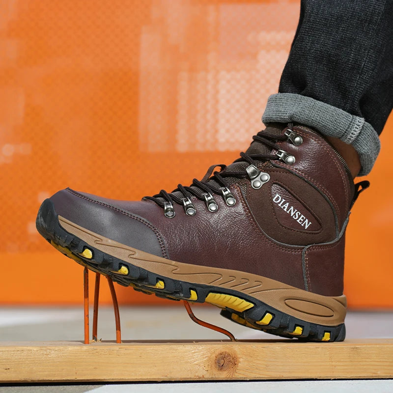VEIGAR Waterproof Leather Work Boots For Men Indestructible Safety Shoes