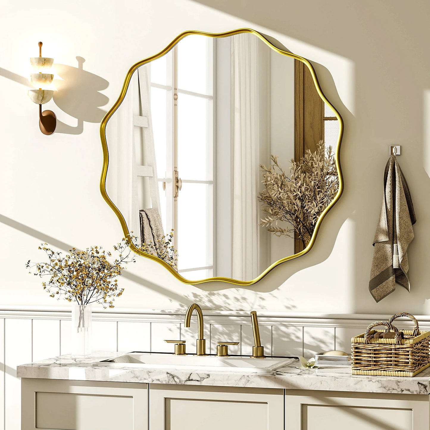BEAUTYPEAK Wavy Round Decorative Wall Mirror With Deep Frame