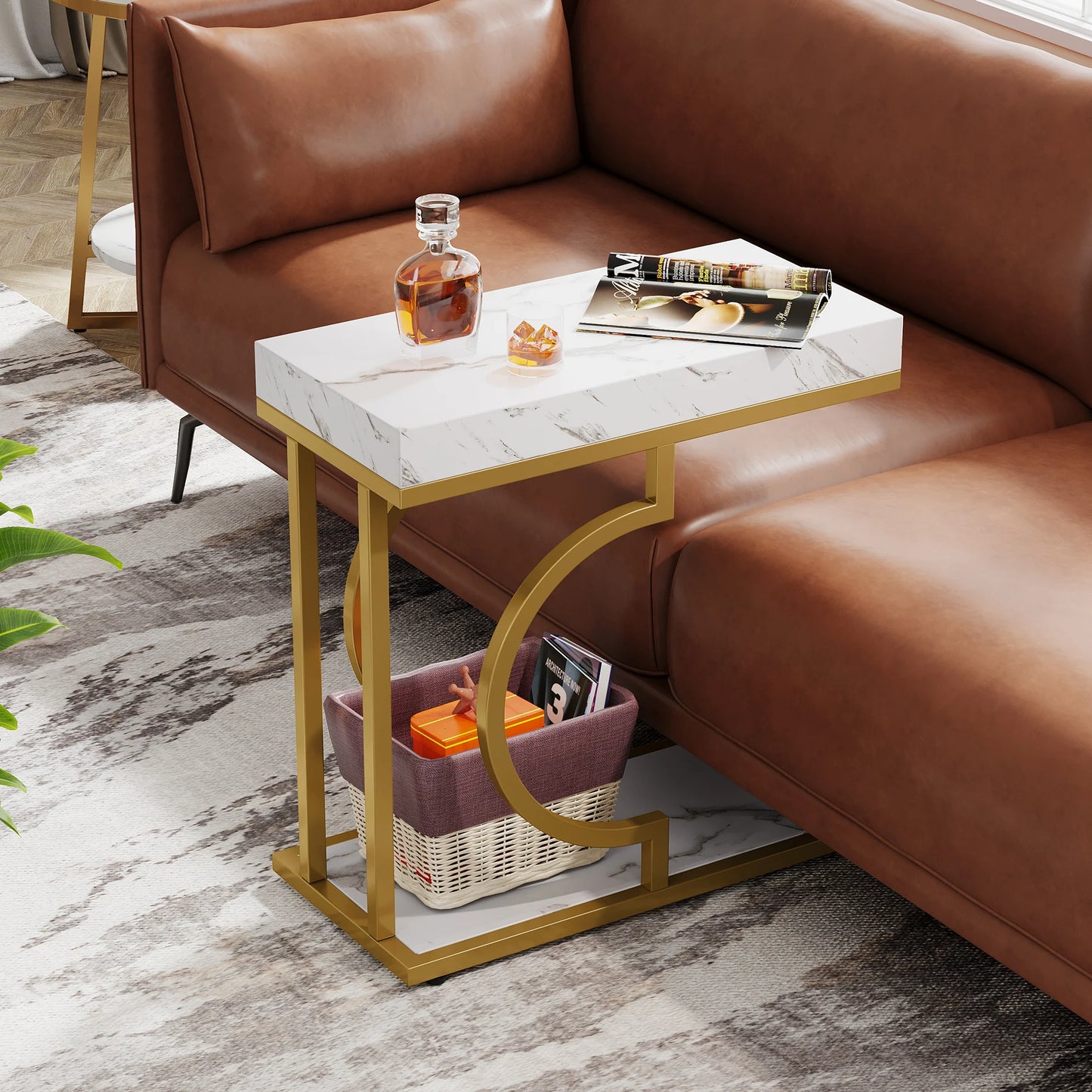 Tribesigns Narrow C Shaped Side Table Living Room End Table