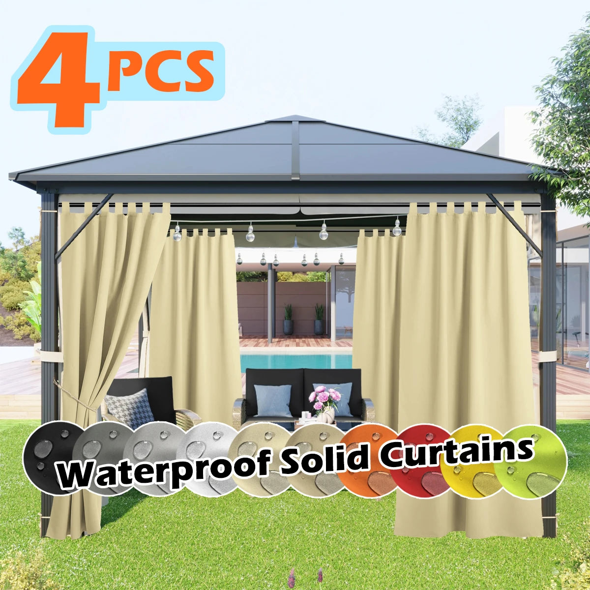 Sabalanica 4 Panel Outdoor Curtains Waterproof UV Resistant