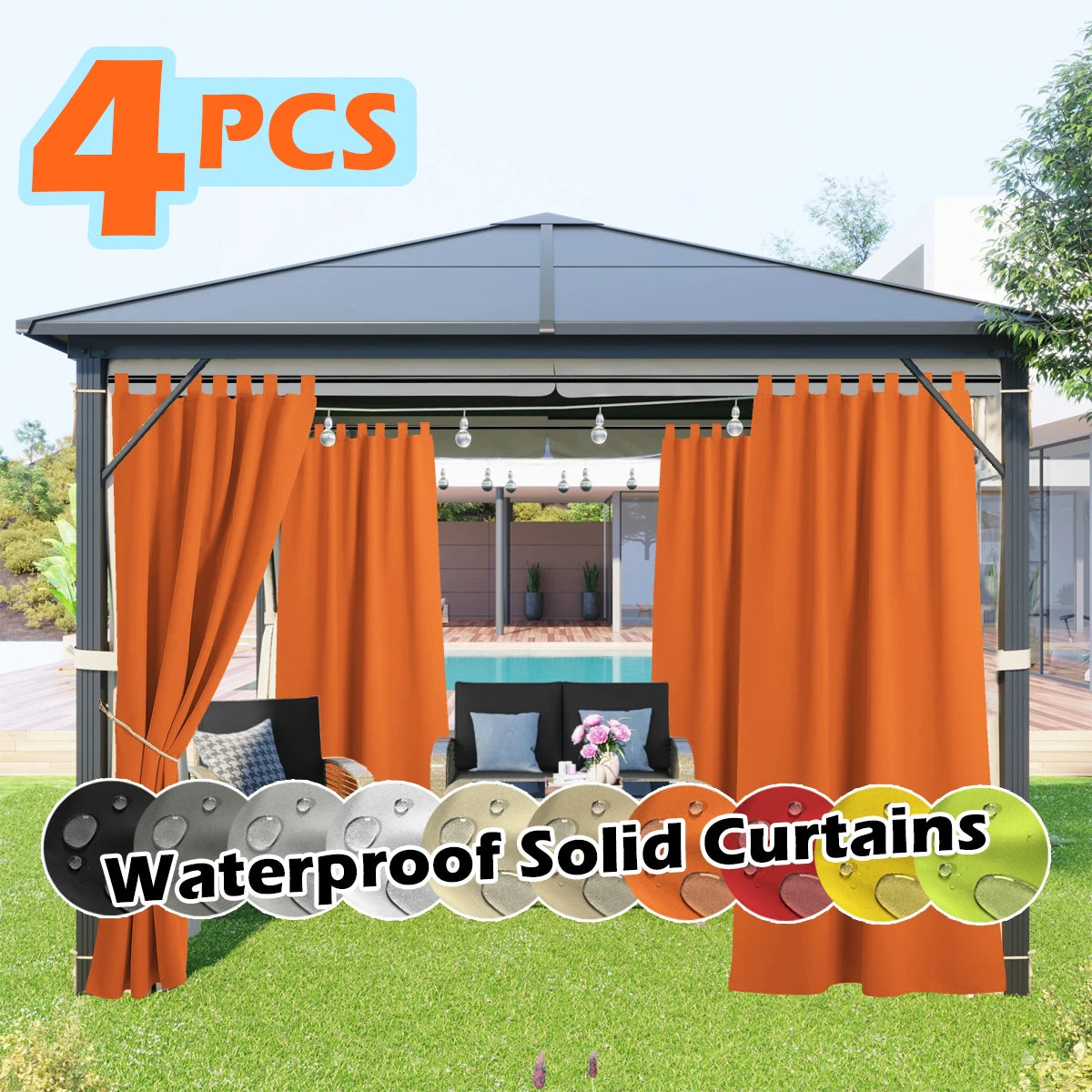 Sabalanica 4 Panel Outdoor Curtains Waterproof UV Resistant