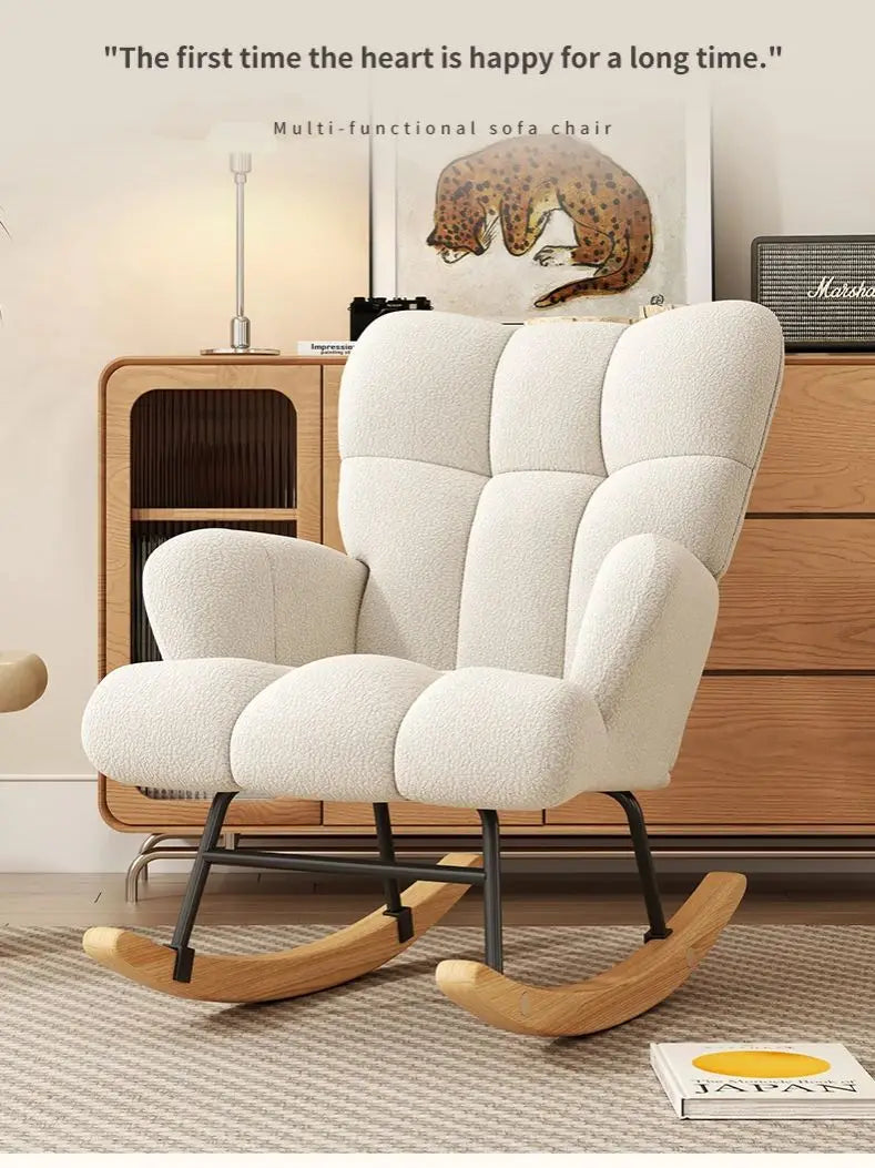 Rocking Chair Leisure Armchair With Padded Velvet Seat Solid Wood