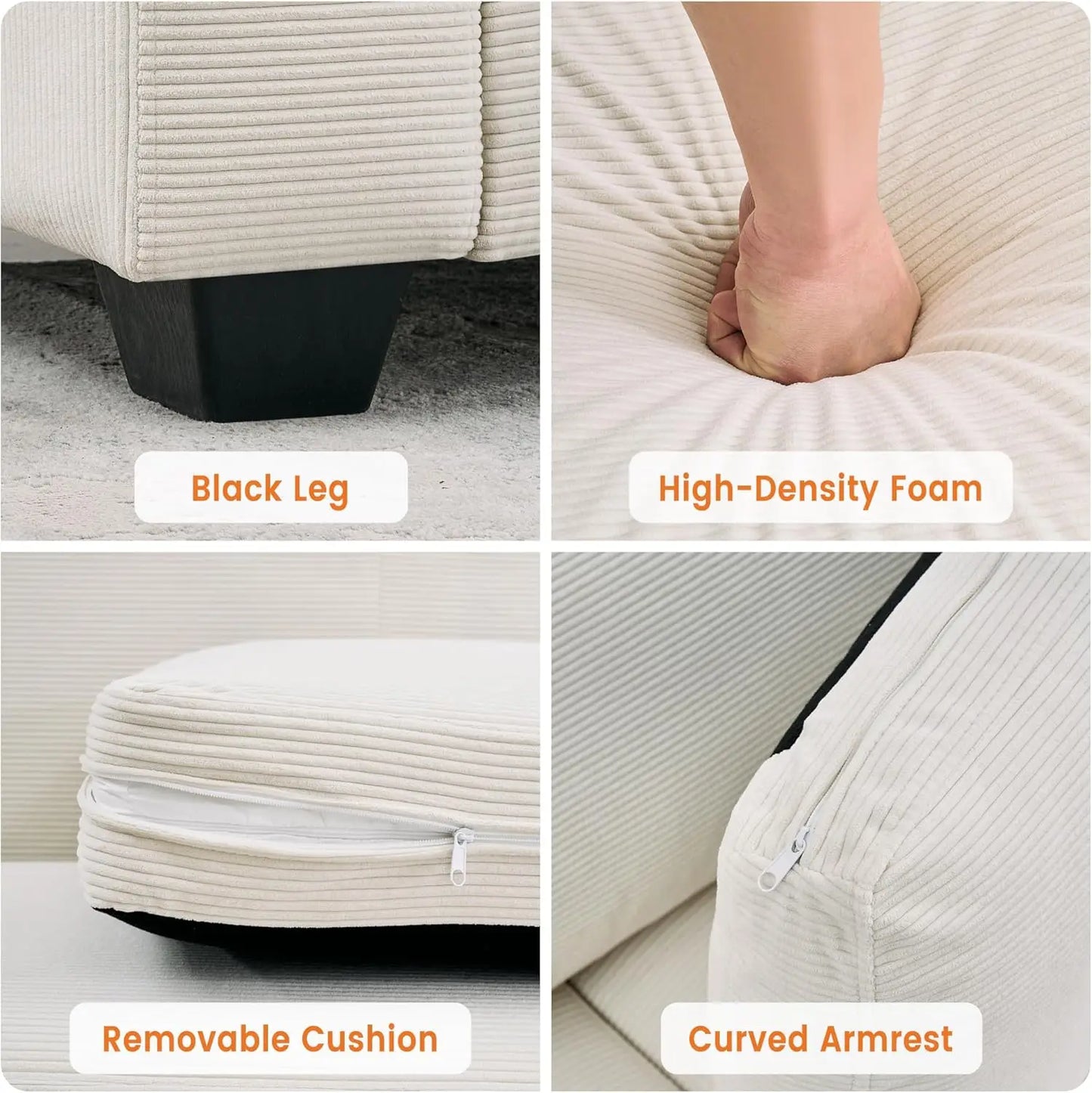 HobbyLane Modern Deep-Seat Sofa With Wide Armrests Removable Washable Cover