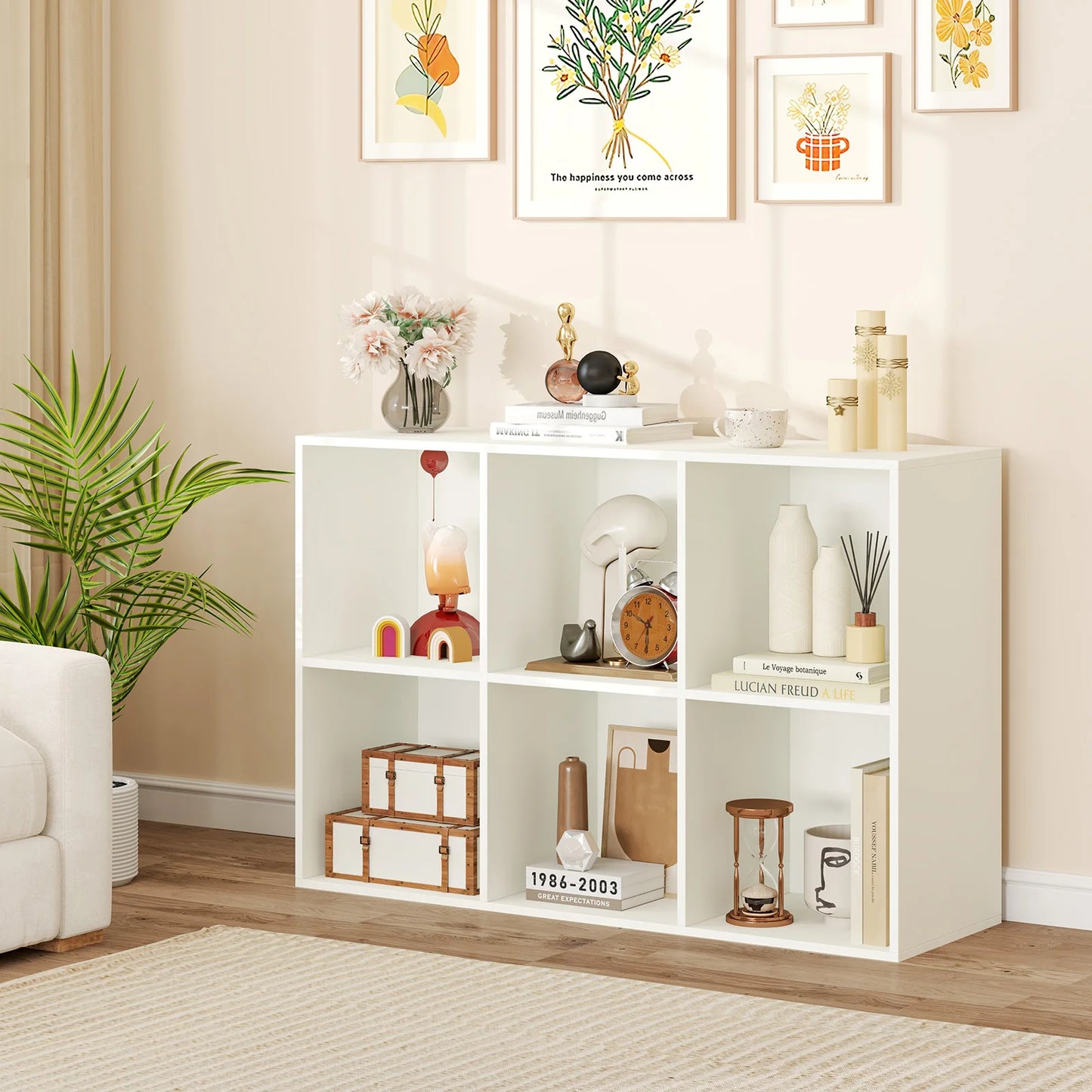 HOMASIS Six Cube Bookcase Modern Three Tier Storage Organizer
