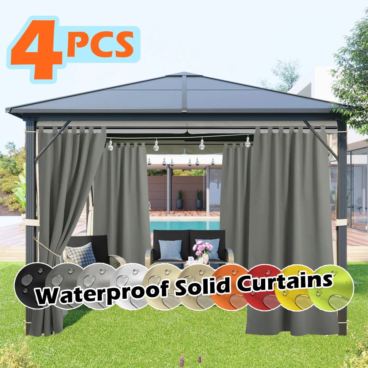 Sabalanica 4 Panel Outdoor Curtains Waterproof UV Resistant