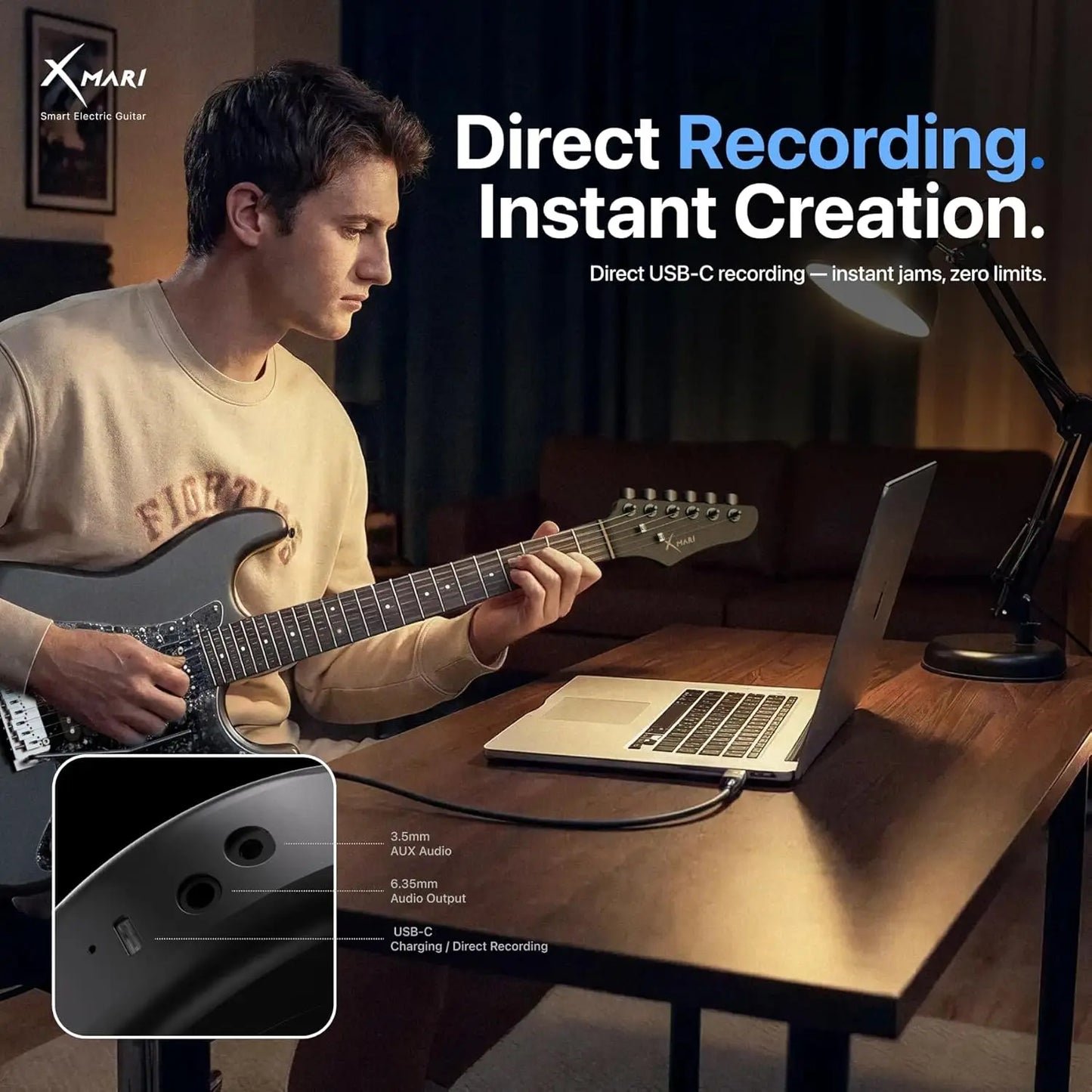 Enya XMARI Smart Electric Guitar: Carbon Fiber Body, Built-in DSP Effects (4 Presets), USB-C OTG Recording, Headphone Output. In
