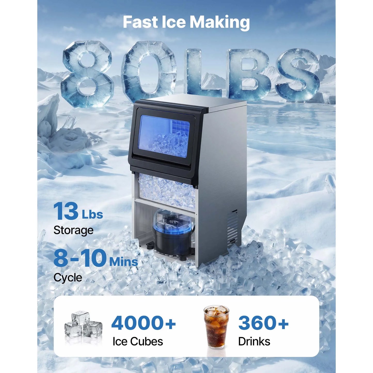 SucceBuy Commercial Ice Maker Machine 80lbs To 440lbs 24 Hours Stainless Steel