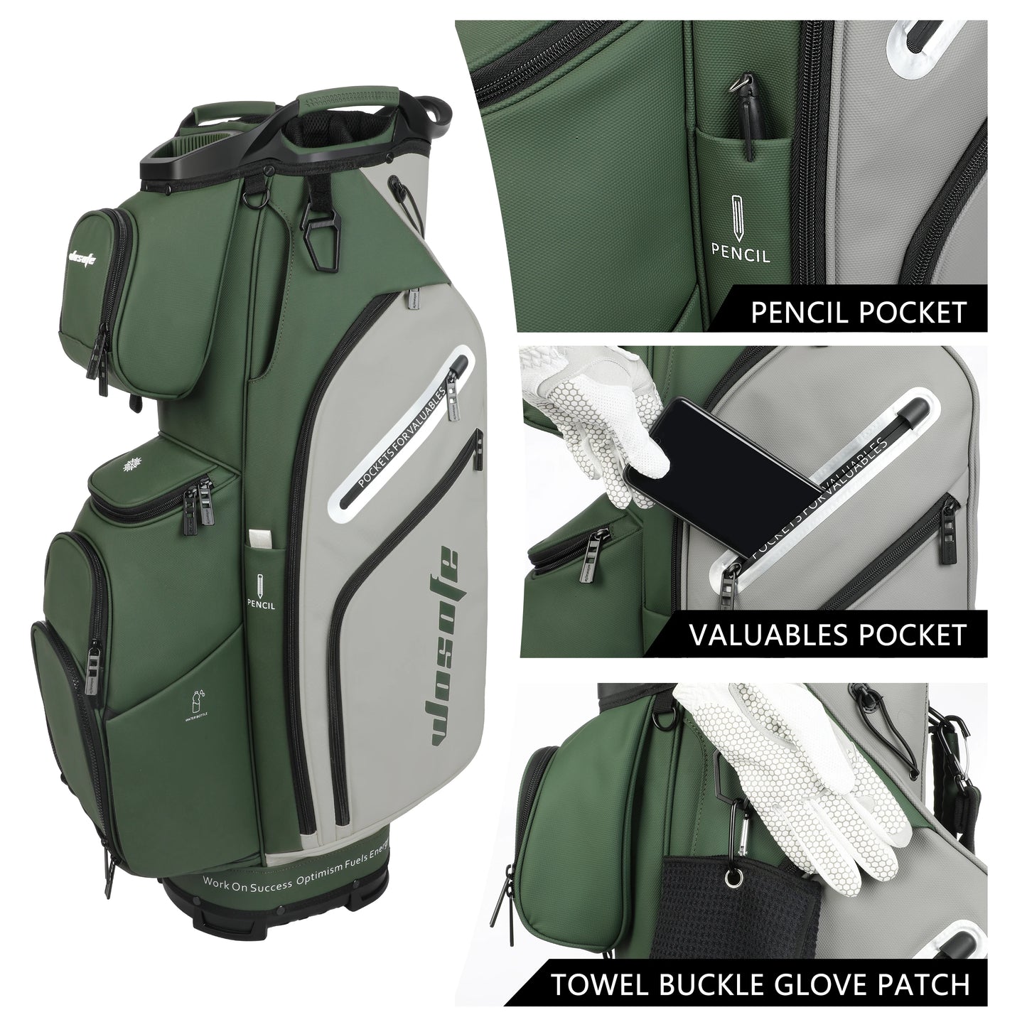 PU Leather Lightweight Men Women Blue White Black Green Golf Bag,Multiple 10 Pockets 14-Way Dividers Cooler Pouch Golf Cart Bag