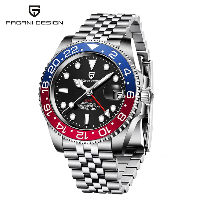 PAGANI DESIGN 40mm Automatic GMT Wristwatch Stainless Steel Waterproof Men Watch Top Brand Mechanical sports Watches Men PD-1662
