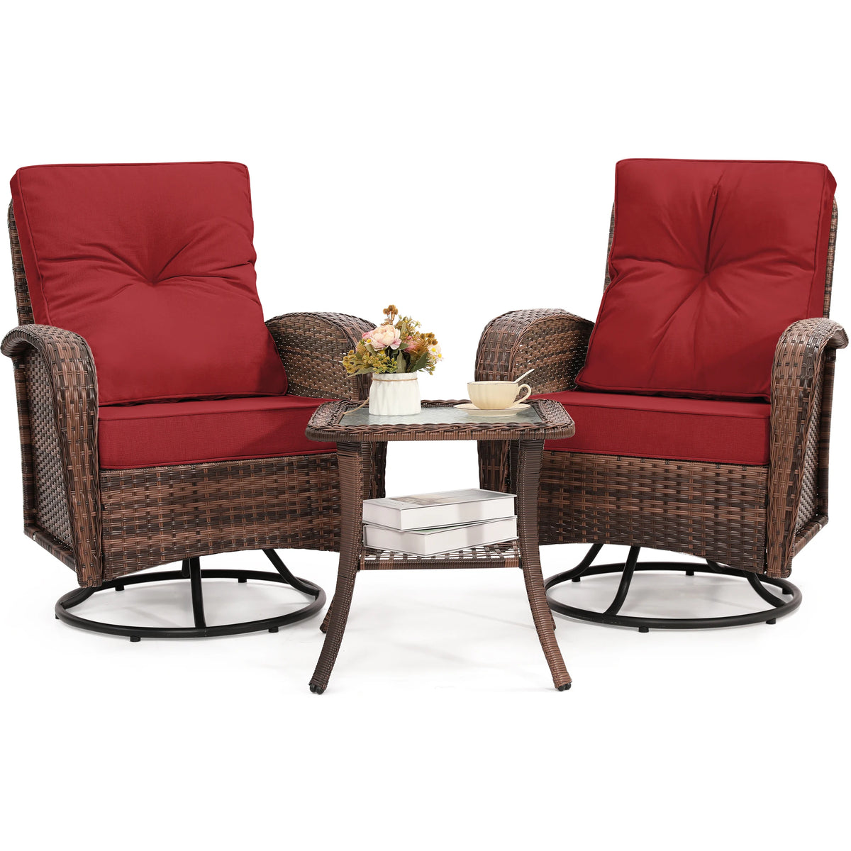Tuarex Swivel Wicker Chair with Side Table Outdoor Patio Set