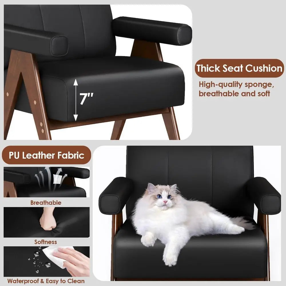 Leather Reading Accent Chairs Set of 2 With Wooden Arms