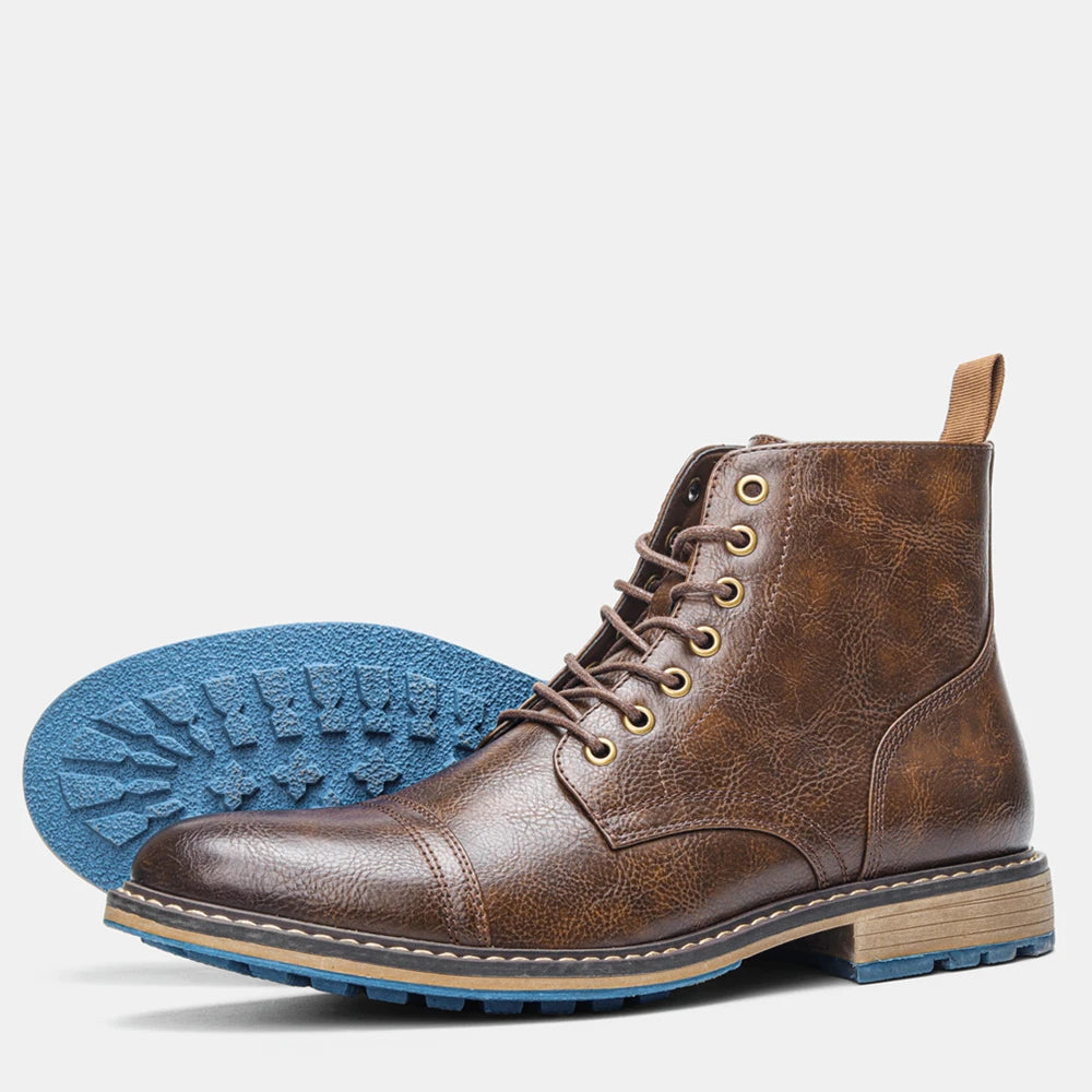 Hecrafted Men's Ankle Boots Metal Decoration Comfortable Zip Up