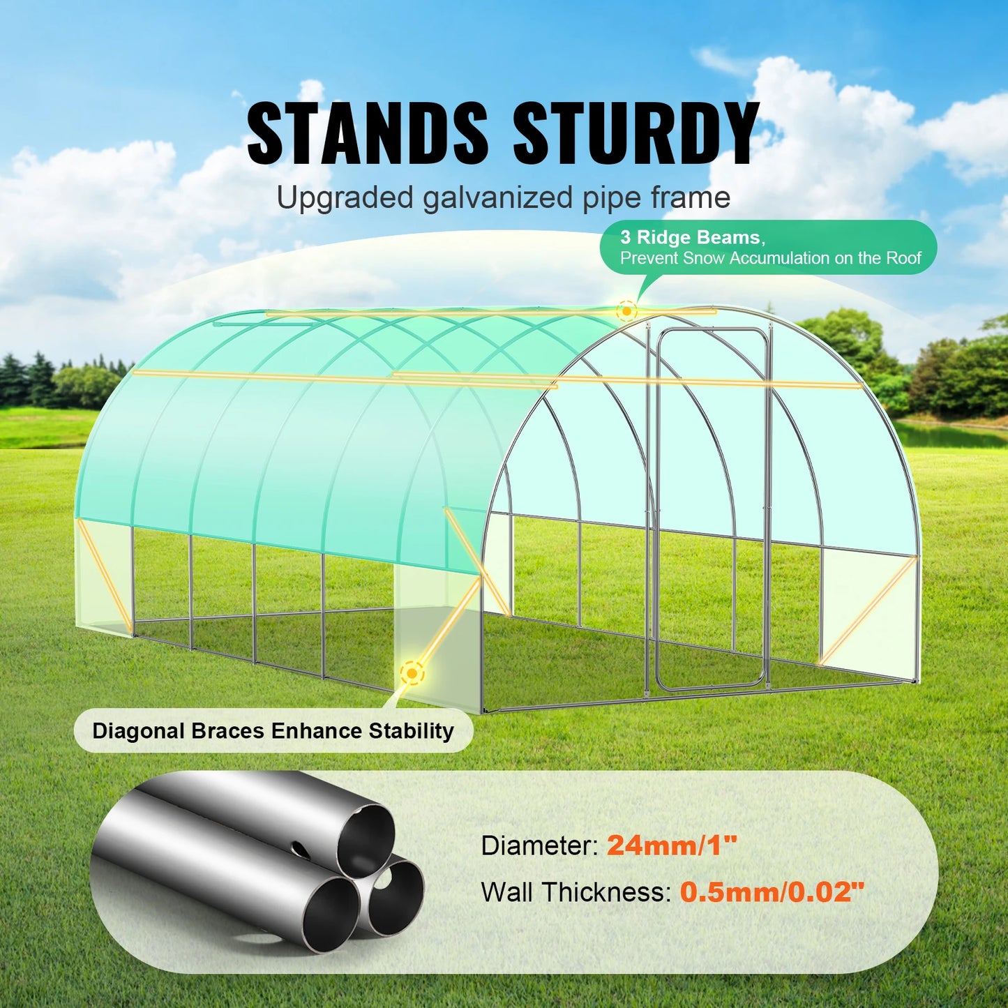SucceBuy Walk-In Tunnel Greenhouse With Galvanized Steel Frame Outdoor