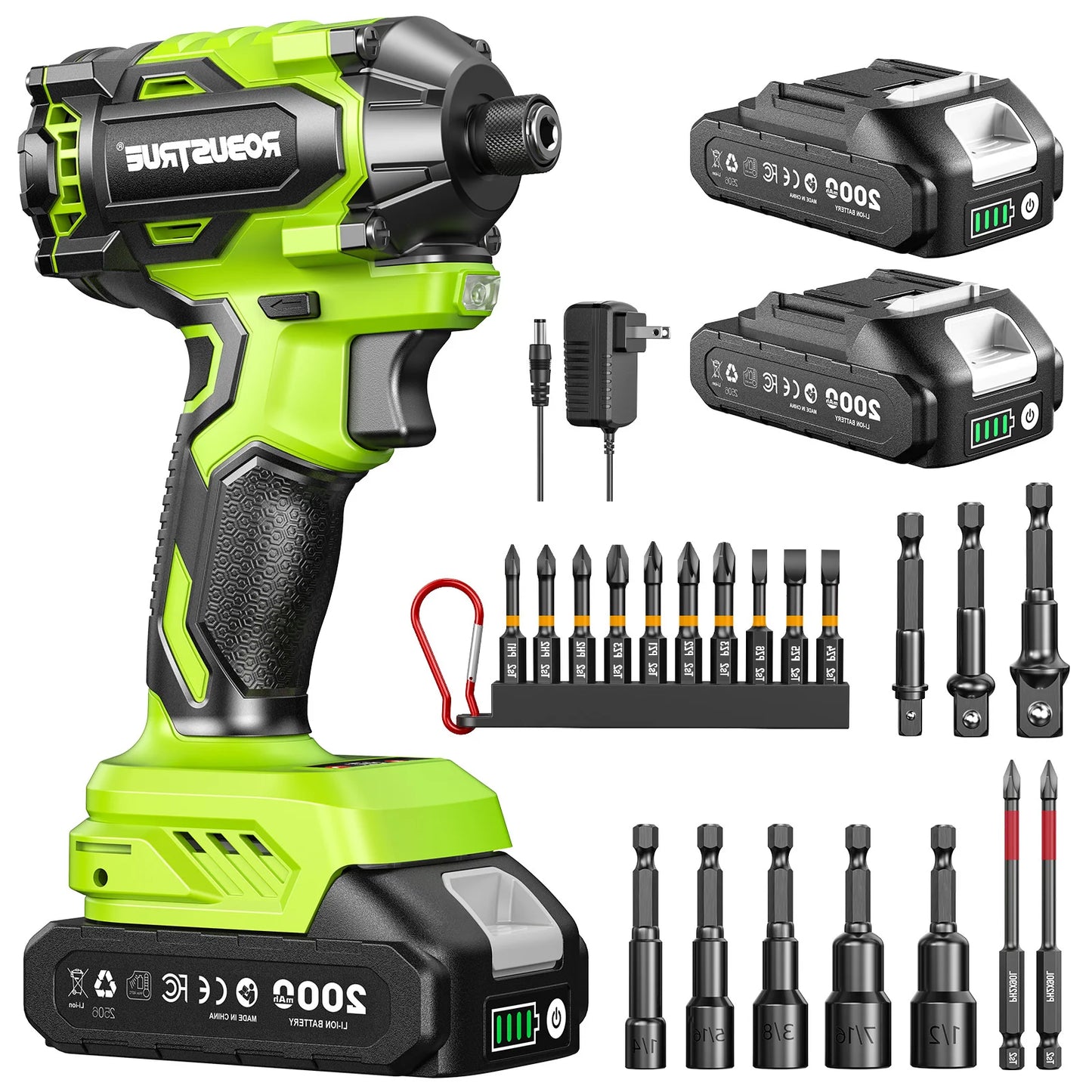 Robustrue Electric Screwdriver 21V 1/4" Hex Cordless Impact Driver 230N.m Brushless Impact Driver Drill Set with 2.0 Ah Battery Variable Speed