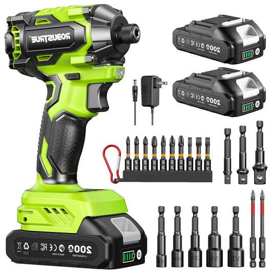 Robustrue Electric Screwdriver 21V 1/4" Hex Cordless Impact Driver 230N.m Brushless Impact Driver Drill Set with 2.0 Ah Battery Variable Speed