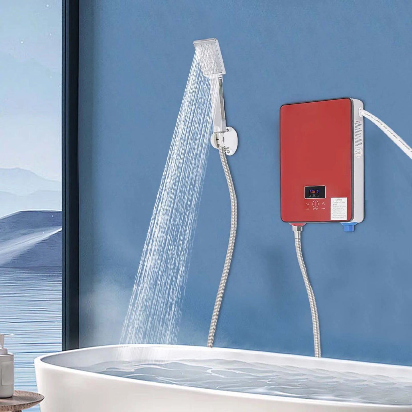 6500W 220V Electric Tankless Water Heater Instant Electric Water Heater Wall-Mounted for Kitchens, Bathrooms Black/Red