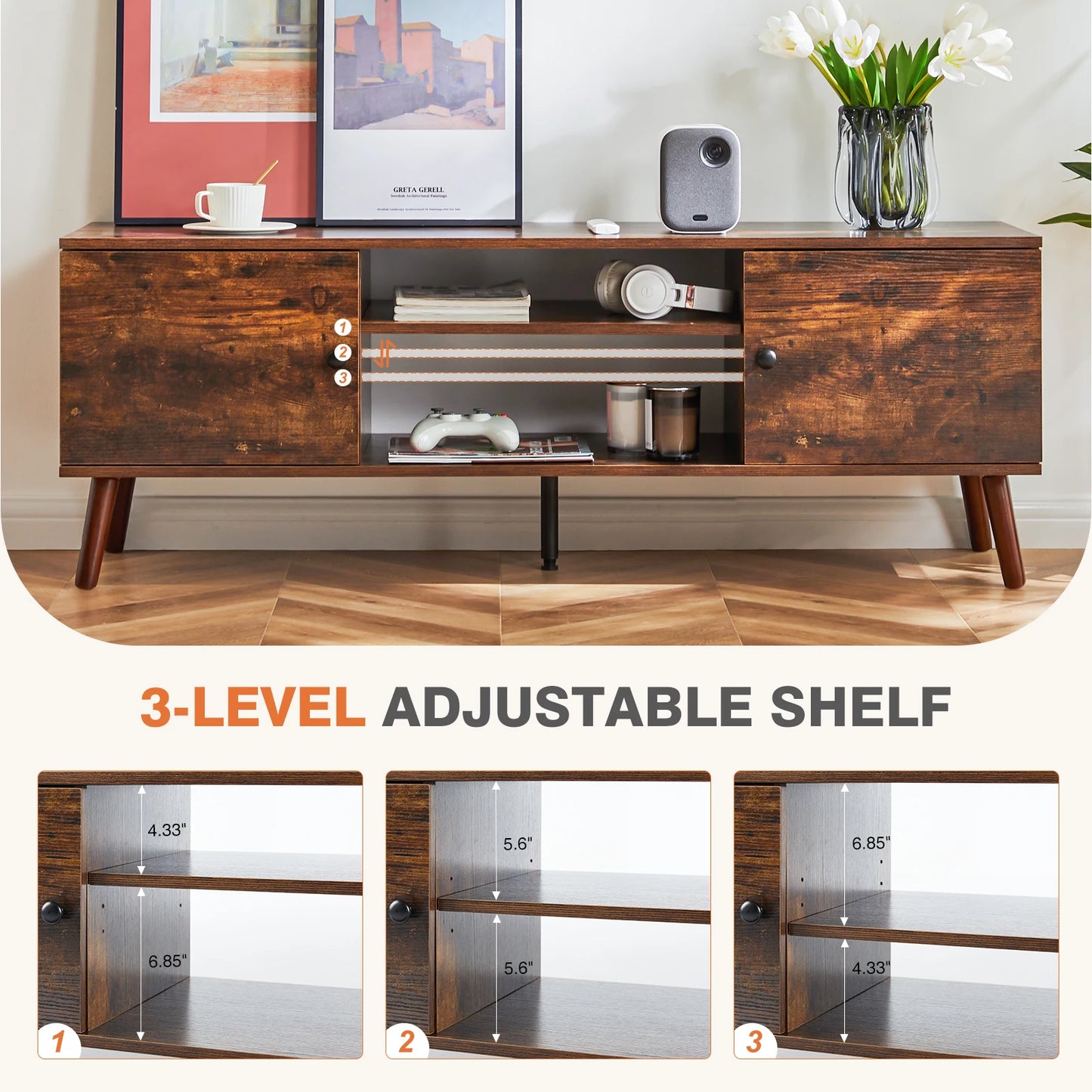 Mcq Wooden Living Room Tv Stand With Adjustable Shelf