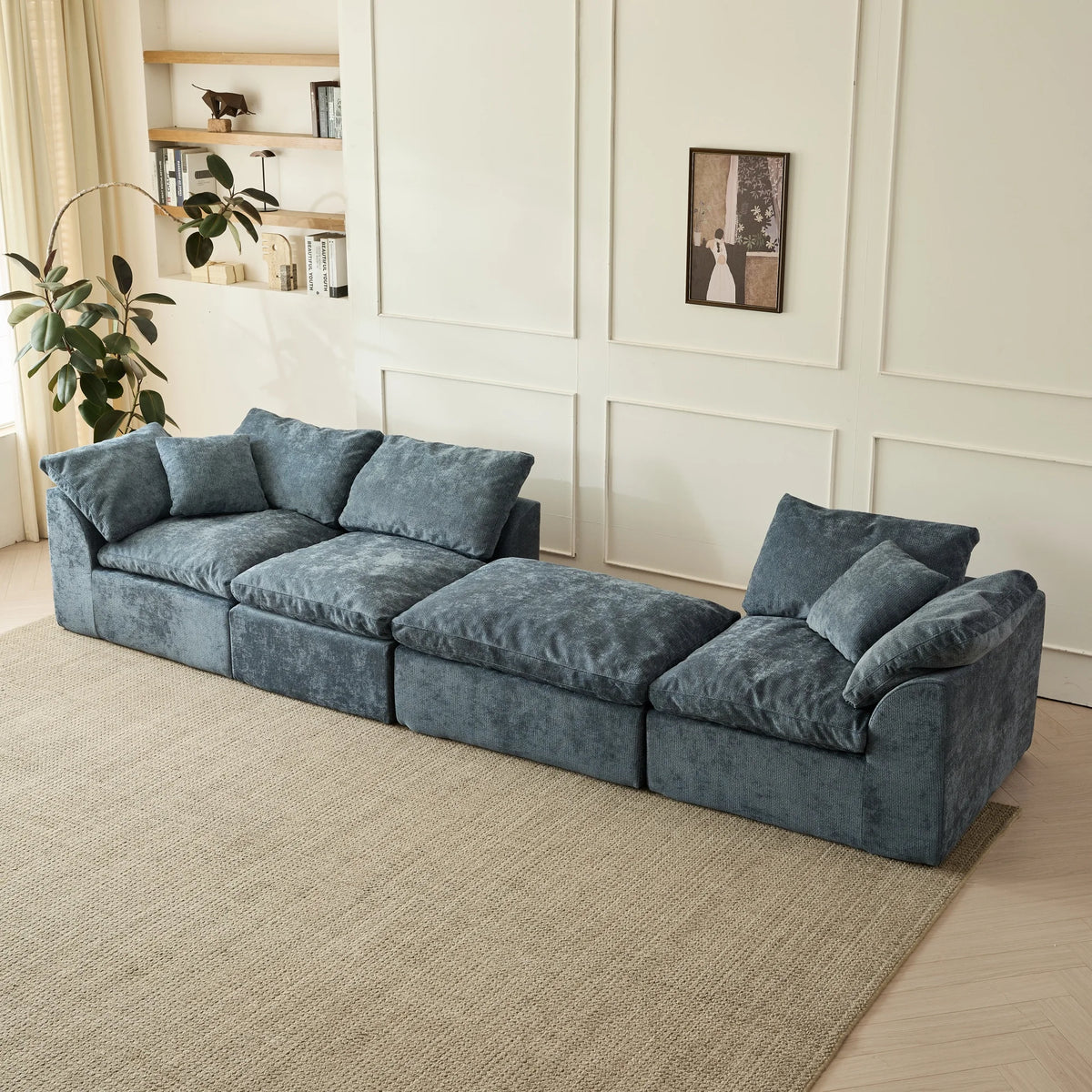 Yeflixvrau Modern Sectional Sofa With Chenille Fabric Ottoman