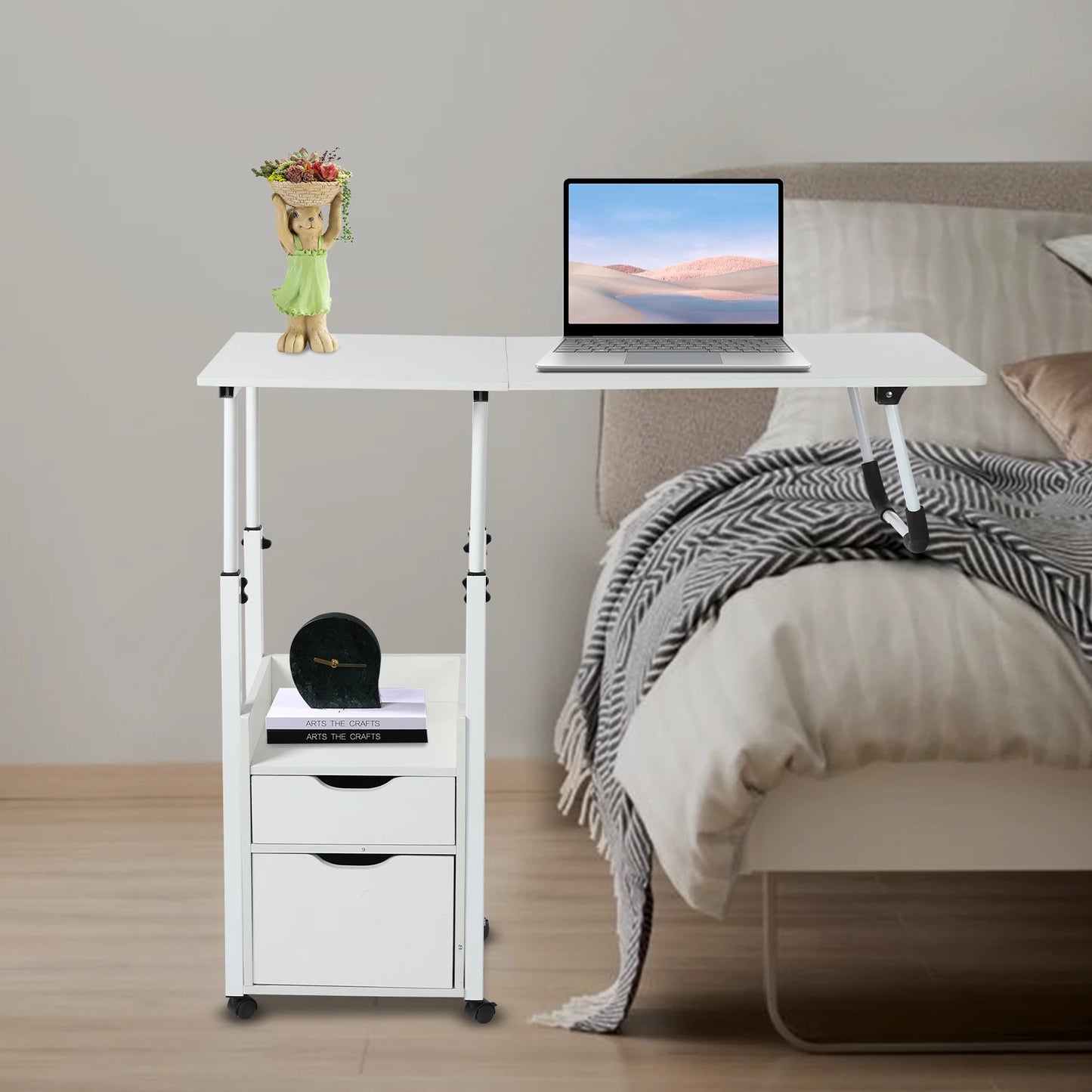 Movable Bedside Table Warp-Proof OverBed Desk Height Adjustable EASY Cleaning Multi-Function Bed Table for Bedrooms/Dormitories