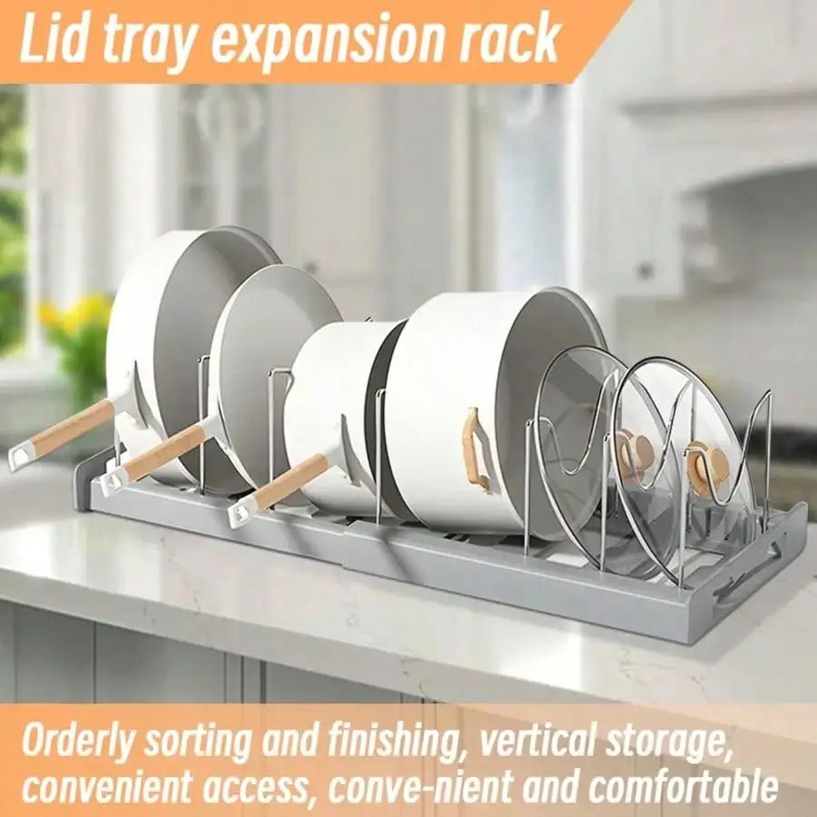 Pull-Out Pot And Pan Organizer, Kitchen Cabinet Drawer With 10 Adjustable Dividers, Easy Assembly, Pasting Fixed, No Drilling, Large Capacity, Heavy Duty, Expandable Length Between 16.93-23.23 Inches, Perfect Mother's Day Gif