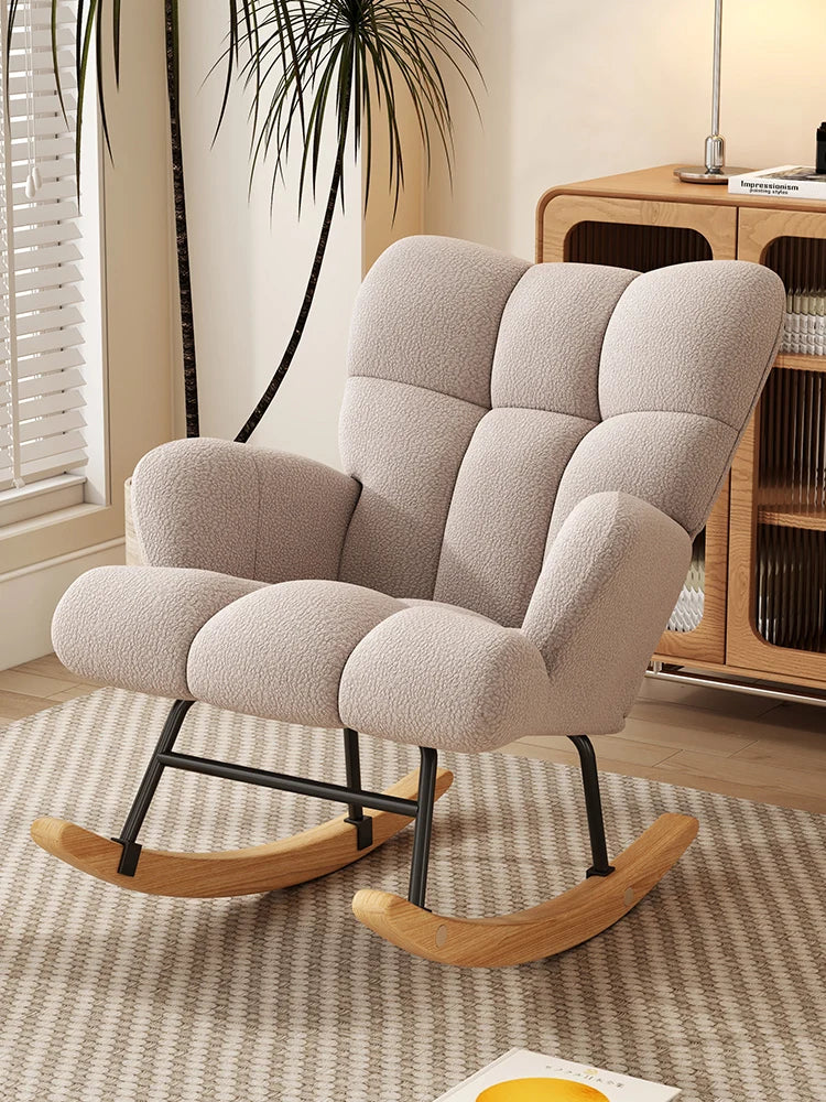Rocking Chair Leisure Armchair With Padded Velvet Seat Solid Wood