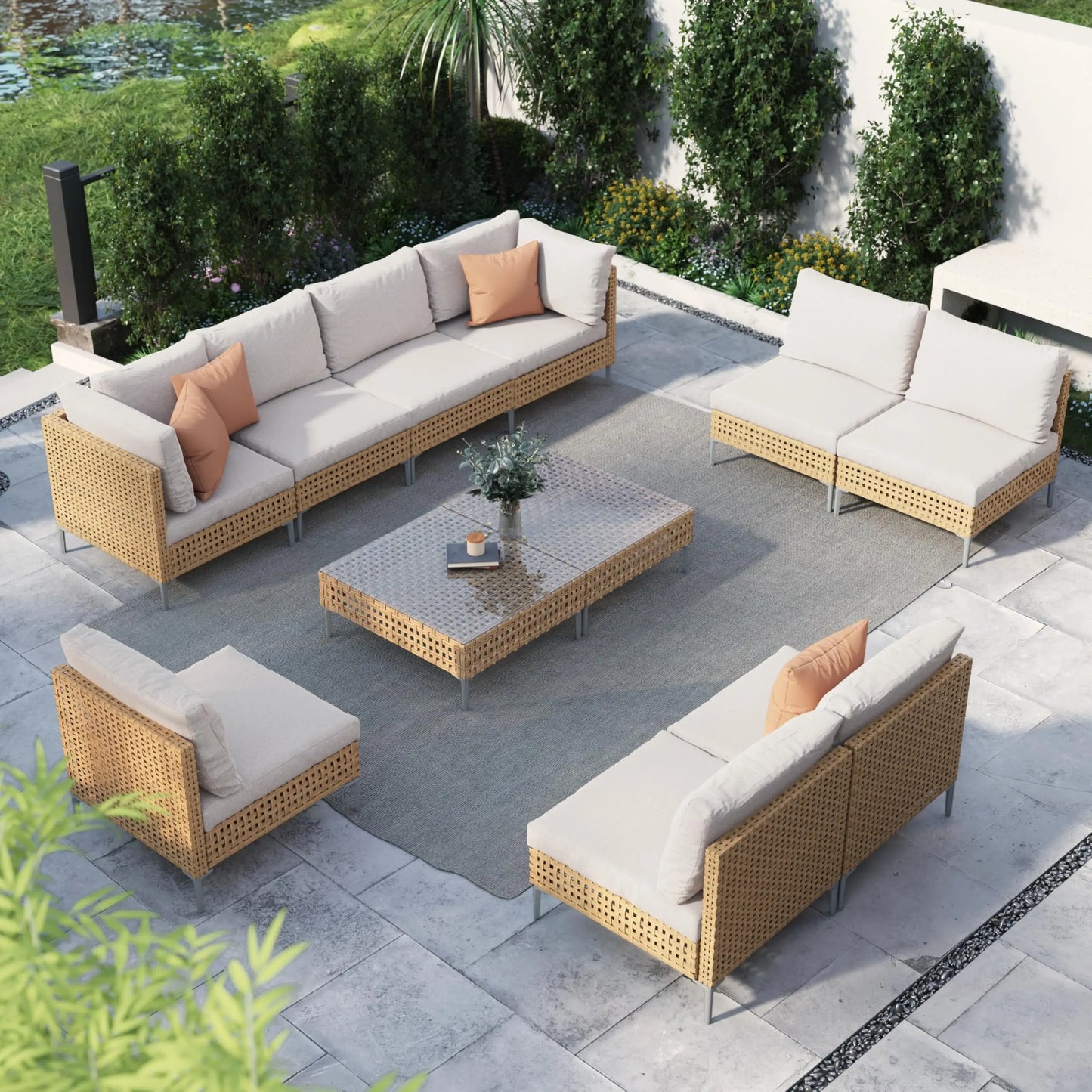 Boho Outdoor Conversation Set All Weather Wicker Sectional Sofa Cushions