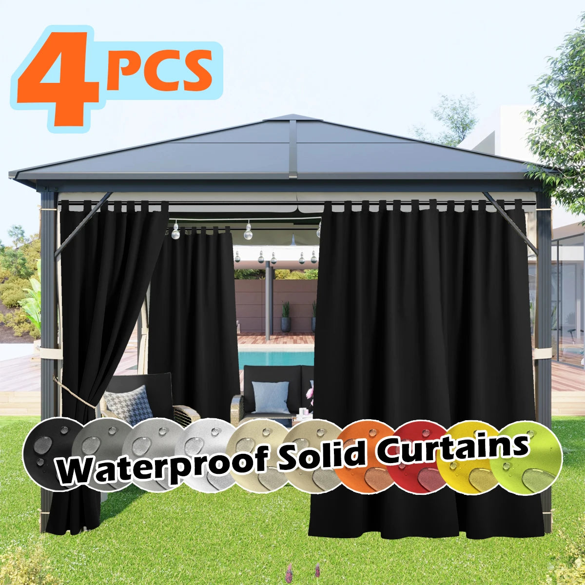 Sabalanica 4 Panel Outdoor Curtains Waterproof UV Resistant