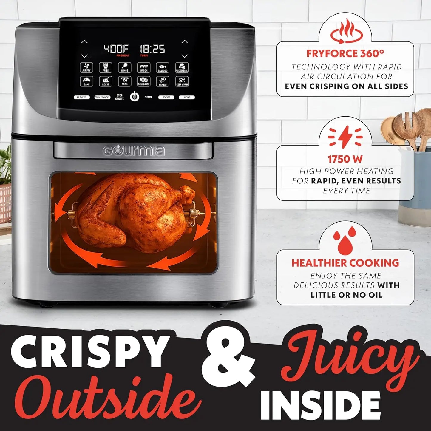 Air Fryer Oven With Rotisserie 12 Presets And Digital Display